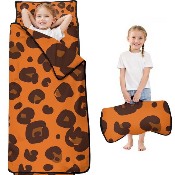 Orange and Brown Of Leopard Print Toddler Nap Mats for Kids Preschool,Sleeping Mat Bag or Kids,Toddler Sleeping Bag,Toddler Nap Mat or Daycare