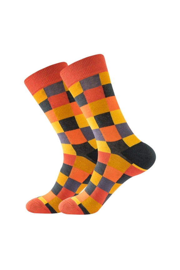 Orange and Brown Square Checkered Pattern Socks (Adult Large - Men's Shoe Sizes 8-12)