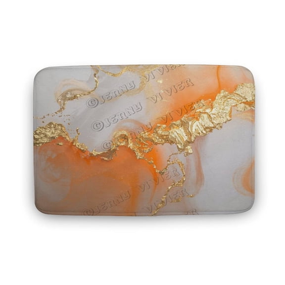 Orange and Gold Marble Bath Mat - 20x32 Inches, Non-Slip Design for Bathroom