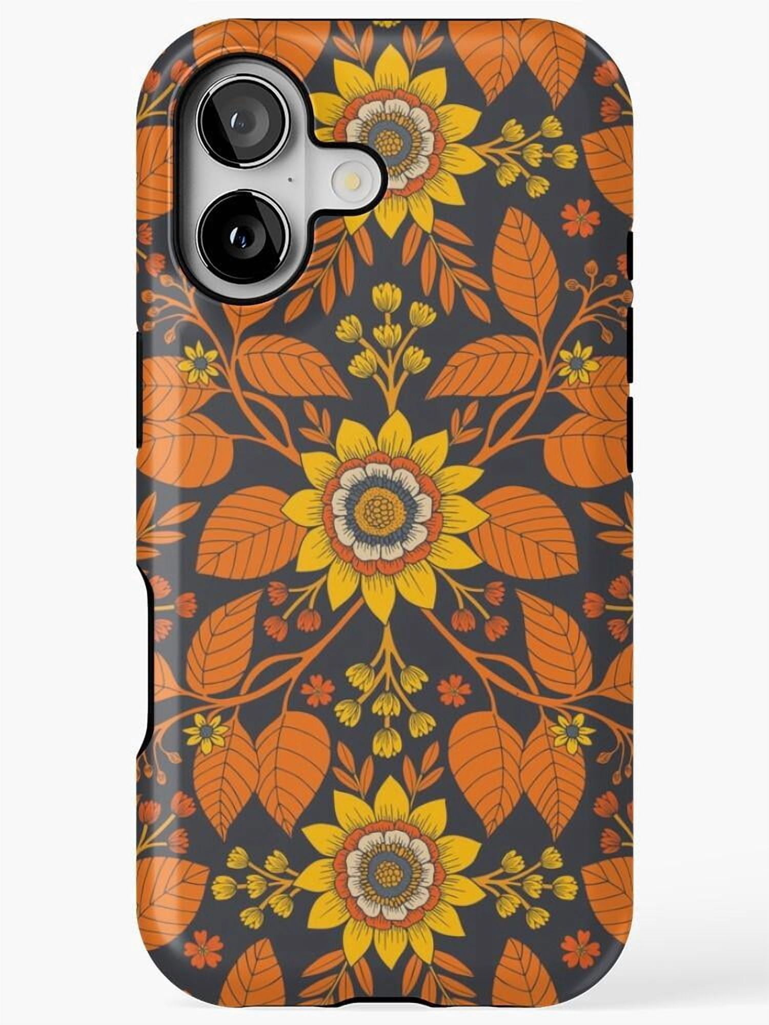 Orange Yellow Roses Graphics Orange and Golden Yellow Flowers and Leaves Tough Case for Apple iPhone ...