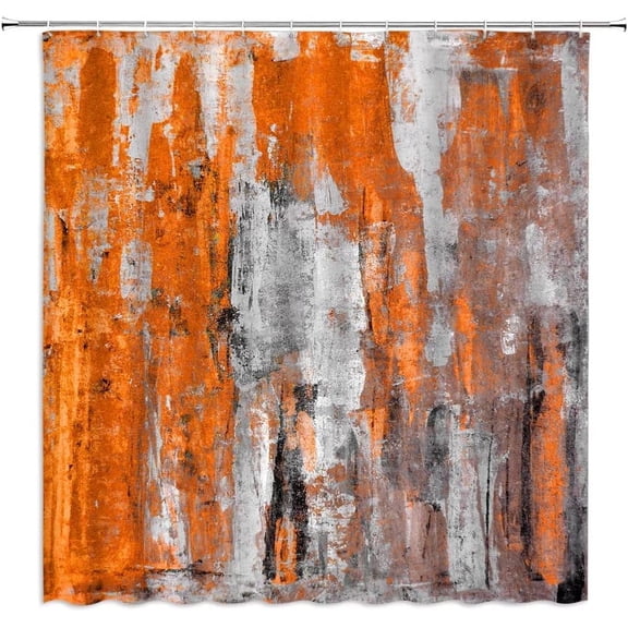 Orange and Gray Shower Curtain Abstract Art Burnt Orange Grunge Style Brushstrokes Oil Painting Art Modern Fabric Bathroom Curtain with Hook