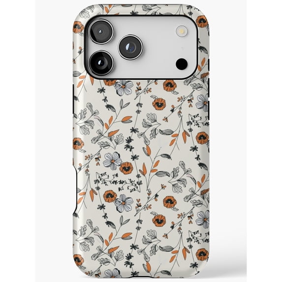 Orange and Gray Wildflower Botanical Tough Phone Case for Apple iPhone ...
