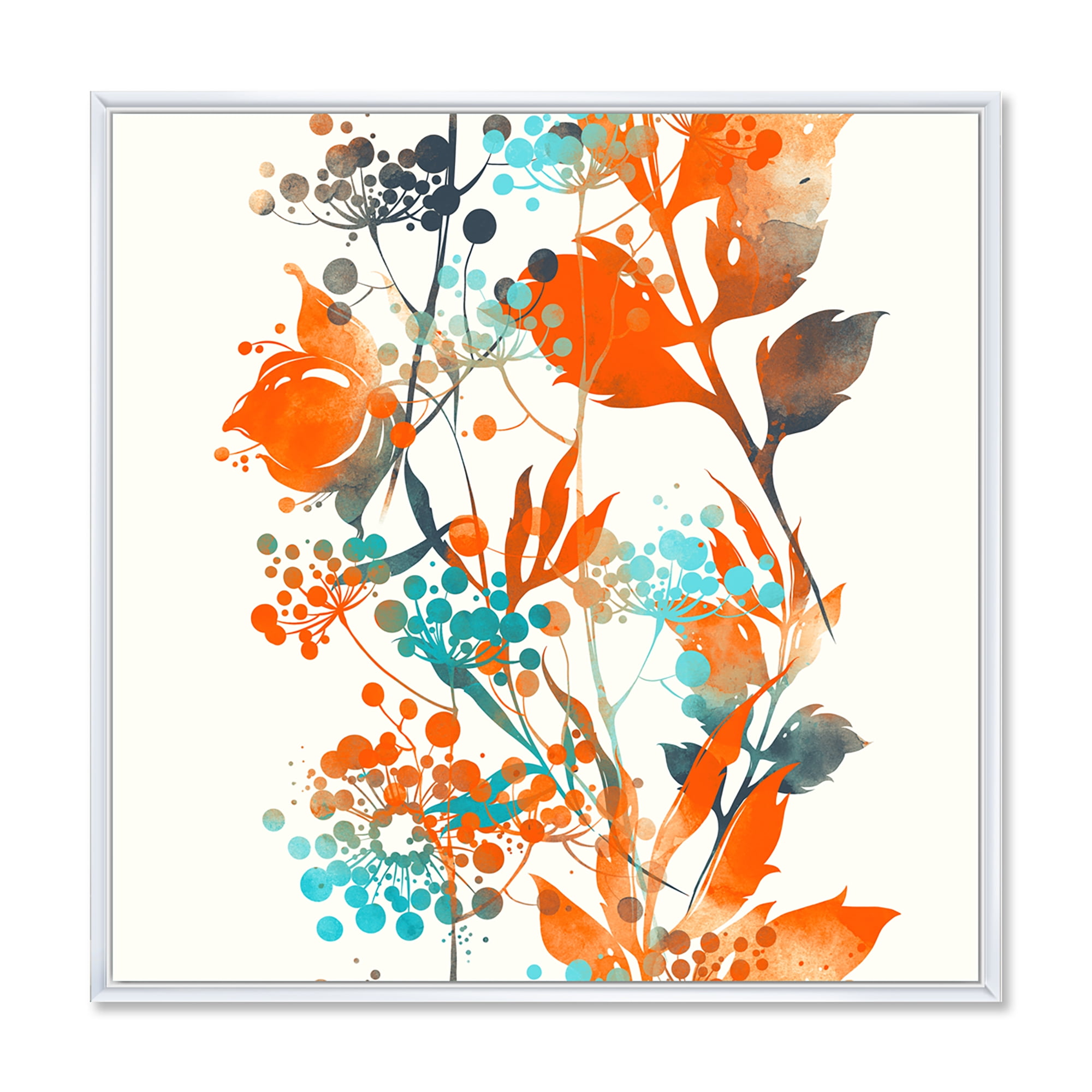 Orange and Green Wildflowers III 16 in x 16 in Framed Painting Canvas Art Print, by Designart