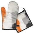 thumbnail image 1 of Orange and Grey Abstract Art Artwork Kitchen Oven Mitt and Pot Holder Sets 2 Pcs for Baking, Cooking and Grilling, Heat Resistant Up To 392 °F, 1 of 7