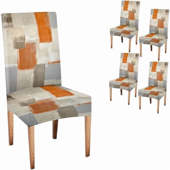 Orange and Grey Chair Covers Chair Seat Cover Set of 4 Removable Washable Parson Chair Covers for Dining Room Living Room Kitchen Christmas