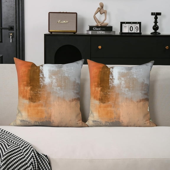 Orange and Grey Throw Pillow Covers 18x18 Abstract Art Painting Modern Decorative Pillow Covers Throw Pillows for Couch Sofa Bedroom,Set of 2