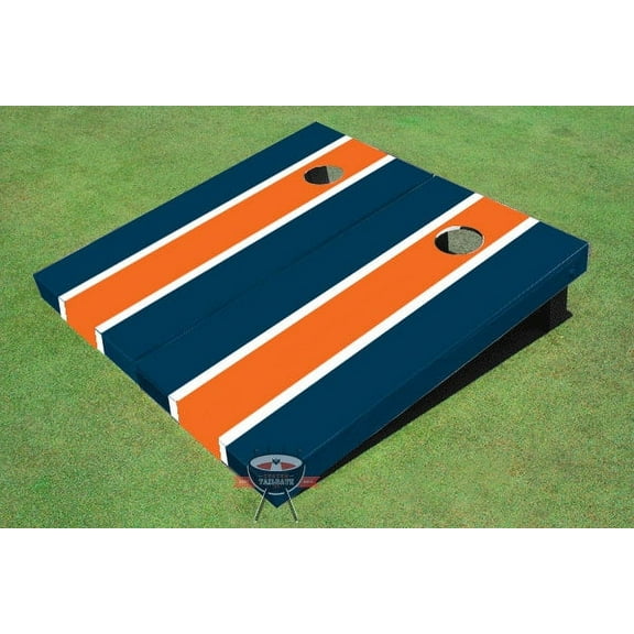 Orange and Navy Matching Long Stripe Cornhole Boards