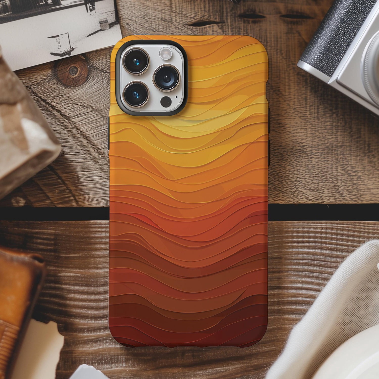 Orange and Rust Layered Wave Contour Tough Phone Case, Polycarbonate ...