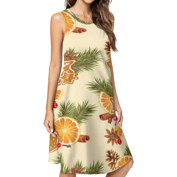 Orange and Spices Christmas Spring Summer Dresses for Women Fashion T-shirt Dress Casual Sleeveless Loose Sundress with Pockets