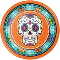 thumbnail image 1 of Orange and Teal Blue Day of the Dead Halloween Dinner Plates 8.75", 1 of 1