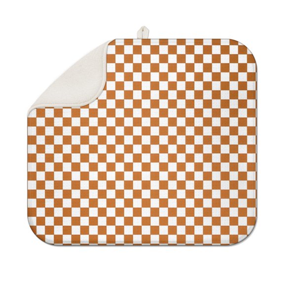 Orange and White Checkerboard Pattern Dish Drying Mat for Kitchen 1 Pack, Ultra Absorbent Microfiber Dishes Drainer Mats,16"x18"