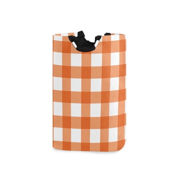 Orange and White Checkerboard Pattern Plaids Laundry Basket with Handles Foldable Laundry Hamper Freestanding Washing Bin 50L