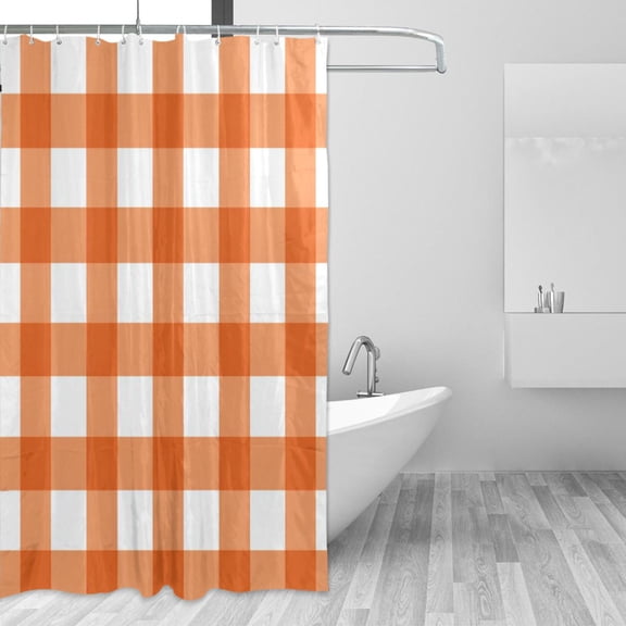 Orange and White Checkerboard Pattern Plaids Shower Curtains with 12 Hooks Waterproof Bathroom Decor 66" x 72"