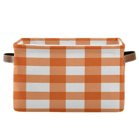 Orange and White Checkerboard Pattern Plaids Square Storage Bins with Handles Collapsible Containing Box 1 Pack