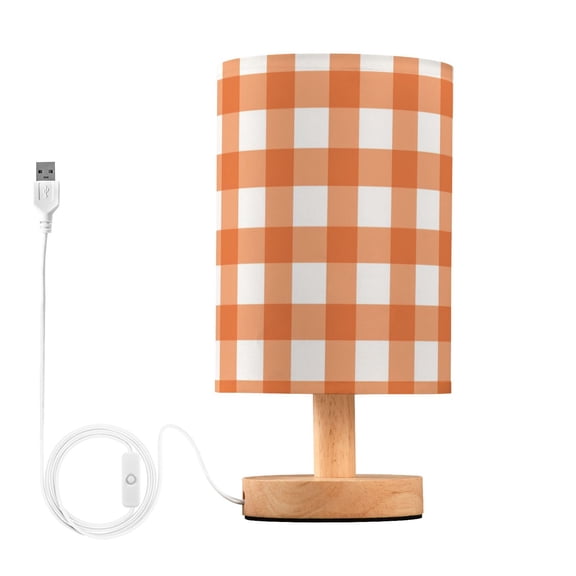 Orange and White Checkerboard Pattern Plaids Table Lamp with USB Port LED Warm Light Lamp Night Light Home Decor