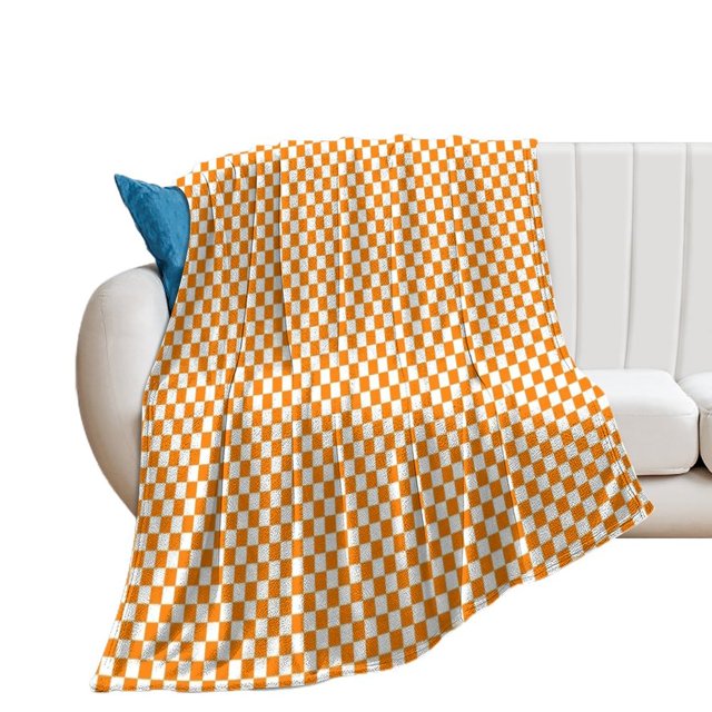 Orange and White Checkerboard Throw Blanket Luxury Brand for winter
