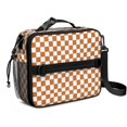 thumbnail image 1 of Orange and White Checkered Pattern Insulated Lunch Bag with Shoulder Strap and Bottle Holder,Bento School Lunch Bag Box,11x9.5x3.5 Inches, 1 of 5