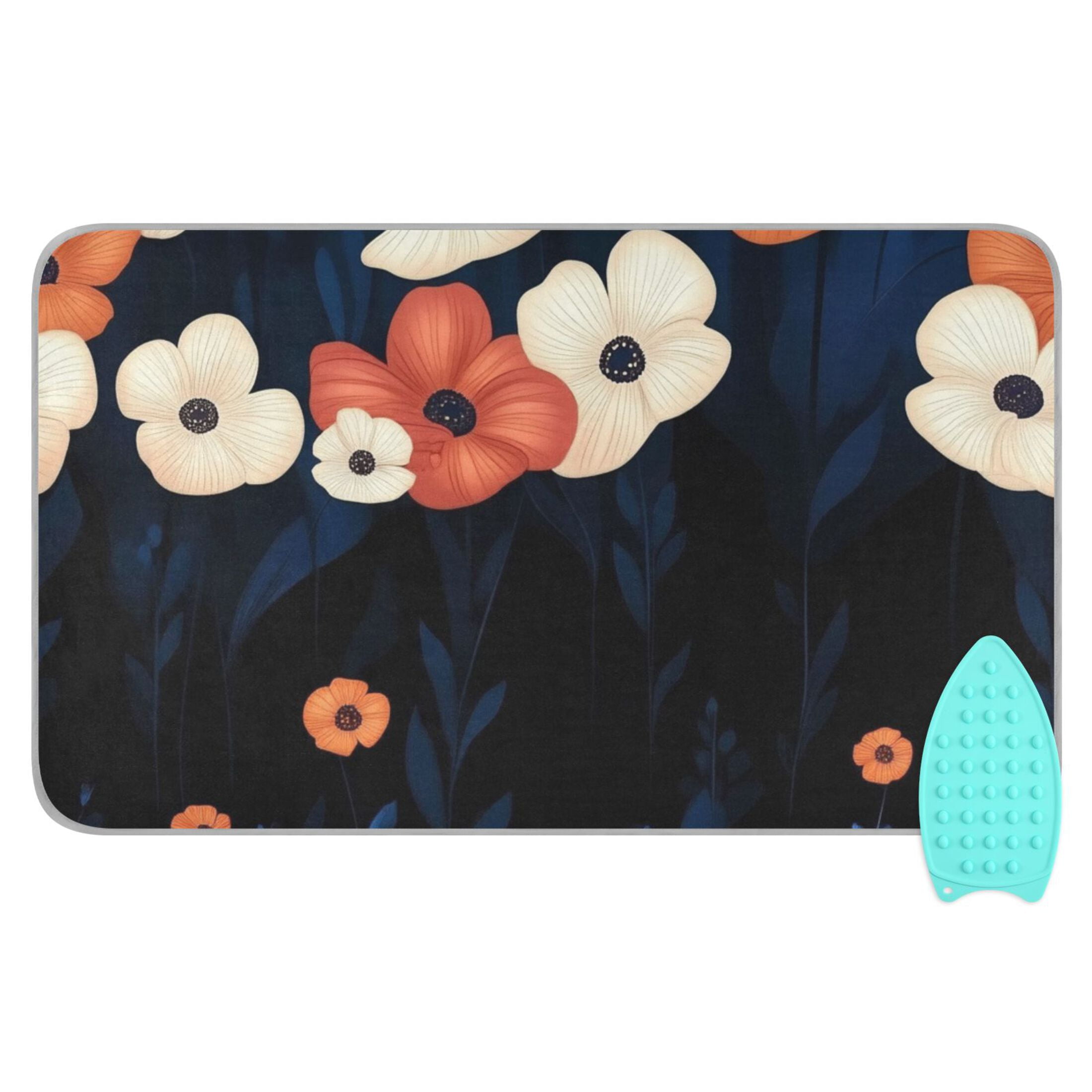 Orange and White Flowers Ironing Mat Blanket for Table Top Travel Portable Ironing Board Pad 47.2x27.6 Inch