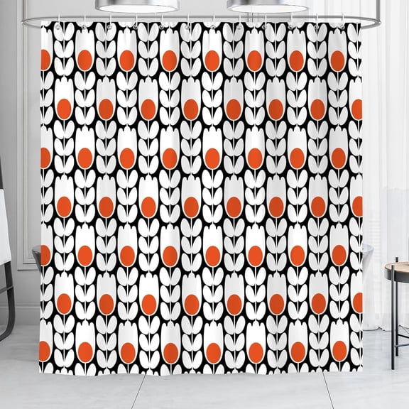 Orange and White Shower Curtain Flower Modern Art Décor Waterproof Polyester Fabric Bath Curtain with Hooks 70"W x 72"L (Pack of 1)