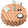 thumbnail image 1 of Orange and White Wavy Checkerboard Pattern Round Tablecloth 60"x60",Wrinkle Wipeable Table Cloth for Kitchen Dining Room Picnic Patio Party, 1 of 6