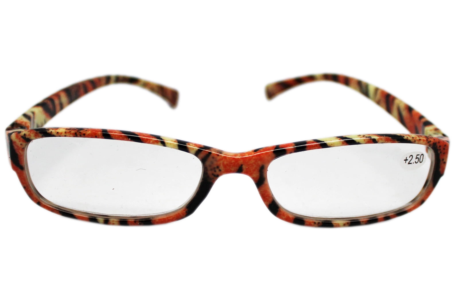 Orange and Yellow Tiger Striped Reading Glasses With Soft Case (+2.50