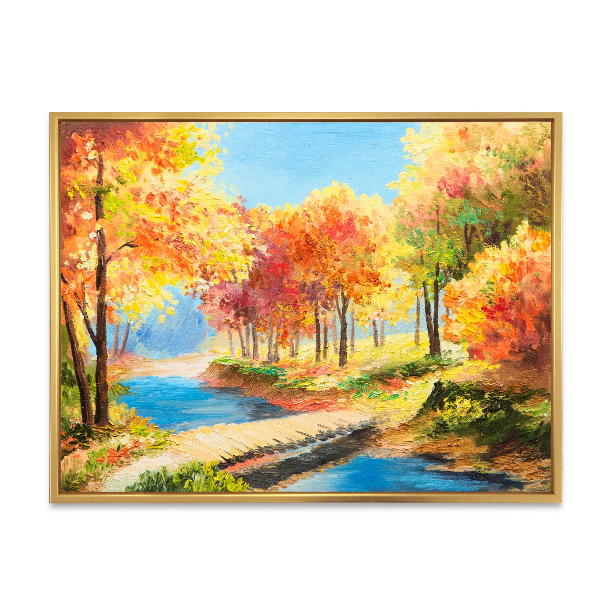 枝アート Orange and Yellow Trees By The Riverside 40 in x 30 in Framed