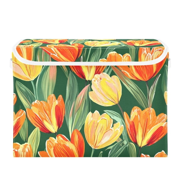Orange and Yellow Tulips Large Storage Bins with Linen Collapsible Lid Storage Box 16.7 x 12.6 x 11.8in