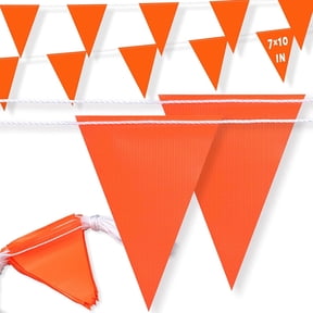 Nacrum 10 m Perimeter Marking Flags Orange Triangle Safety Pennant Banner String, Fade-Resistant Outdoor Traffic & Construction Warning Line
