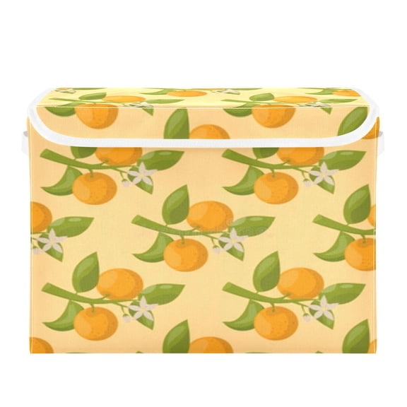 Orange branch floral pattern Large Storage Bins with Linen Collapsible Foldable Storage Cubes Fabric Closet Organizer Containers box with Flip-Top