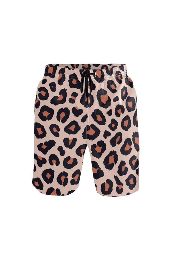 Orange-brown Leopard Print Pattern Mens Swim Trunks Quick Dry Board Shorts Breathable Fit Beach Shorts Swimwear