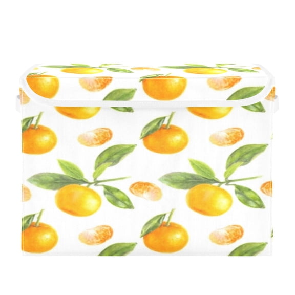 Orange citrus fruit pattern design Storage Bins with lid, Decorative Boxes for Shelves, Closet Organizer Basket with Handles, Large,