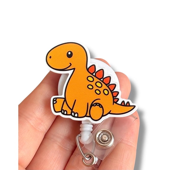 Orange dinosaur Badge Reel, Cute Dino Work ID Badge Reel, Badge buddy, Coworker Gift