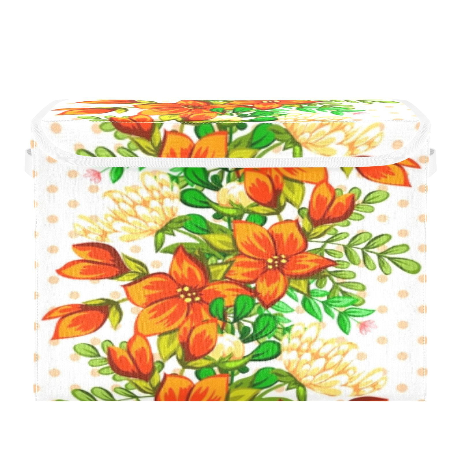 Orange floral seamless pattern Foldable Kids Toy Chest with Flip-Top Lid, Collapsible Fabric Toy Storage Organizer/Bin/Box/Basket/Trunk for Toddler