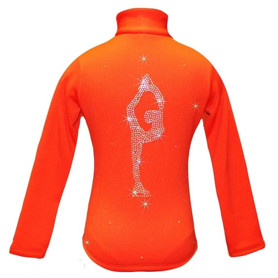 Orange ice Skating Jacket with "Biellmann" rhinestone applique