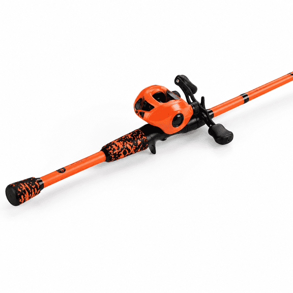 Orange-left 7'00''-Medium Heavy IM7 Graphite 2-Piece Baitcaster Fishing Rod & Reel Combo