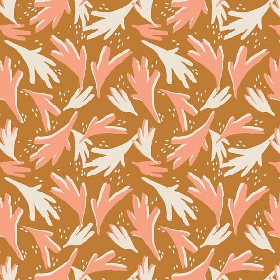 Orange pink leaves fabric, Freckled Leaves Terra Kotta AGF cotton, Sold by the Quarter Yard