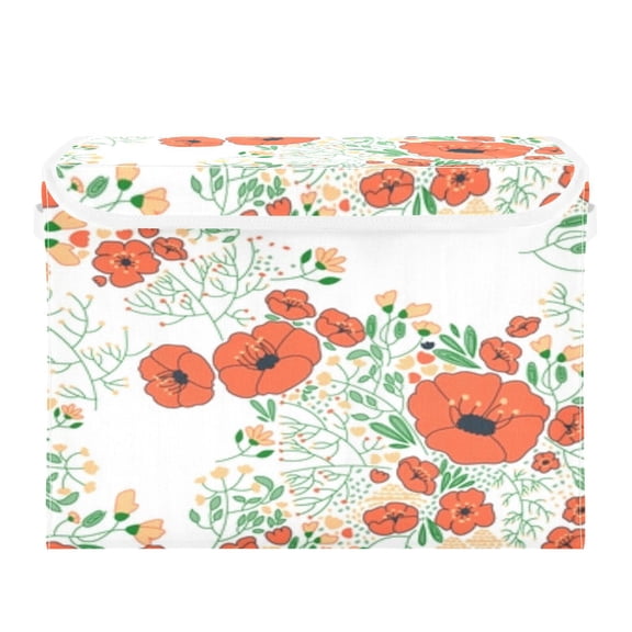 Orange poppies floral pattern print Large Storage Bins with Linen Collapsible Foldable Storage Cubes Fabric Closet Organizer Containers box with Flip-Top
