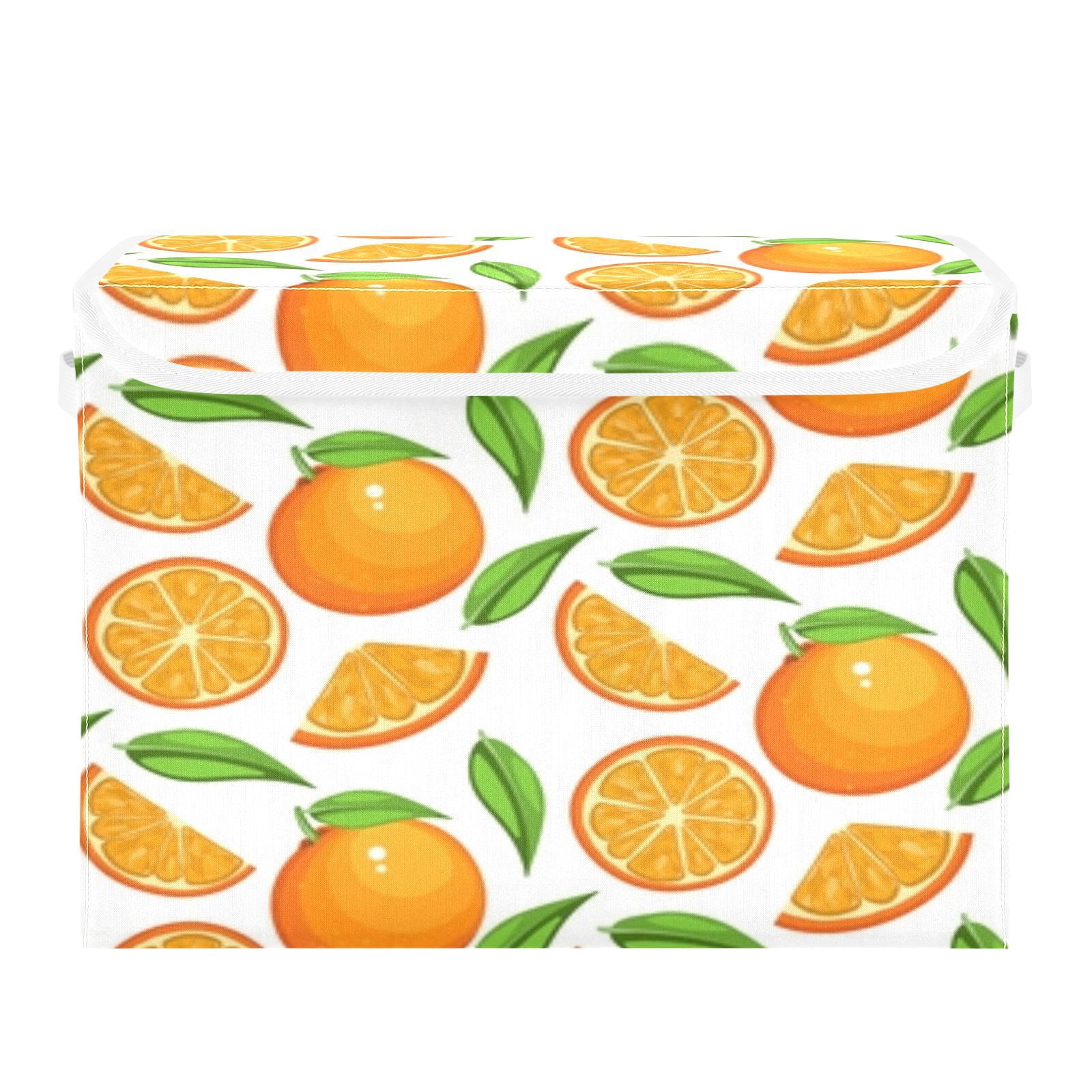 Orange slices leaves pattern background Storage Bins, Foldable Cloth Basket, Cube Organizer with 2 Handles, Suitable for bedrooms, living rooms, wardrobes, and workspaces, With cover