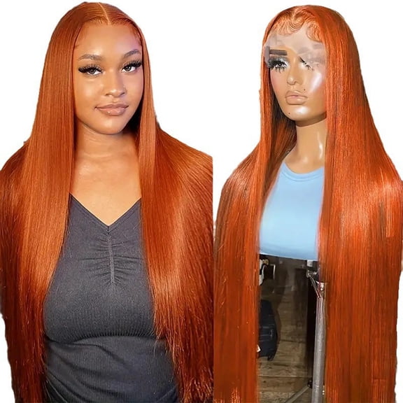 Orange straight hair front lace-up straight hair full wig
