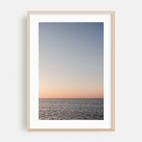 Orange sunset in Sicily - Cefalù Sicily Italy Photography Sunset Ocean Seascape Minimalist Calm Pastel Water Oak Framed Wall Art Print 12 x 18 inches