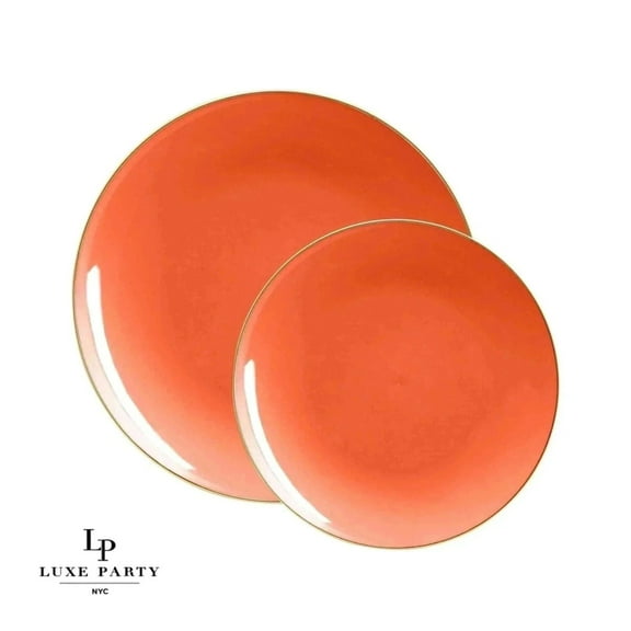 Orange w/ Gold Rim 7" Plastic Wedding Salad / Appetizer Plates 10ct.