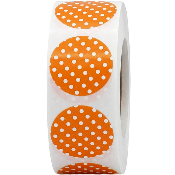 Orange with White Polka Dot Circle Stickers | 0.75" Inch Round | 500 Pack