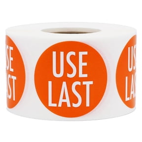 Orange with White "USE LAST" Stickers | 1.5" Inches Round | 500 Pack