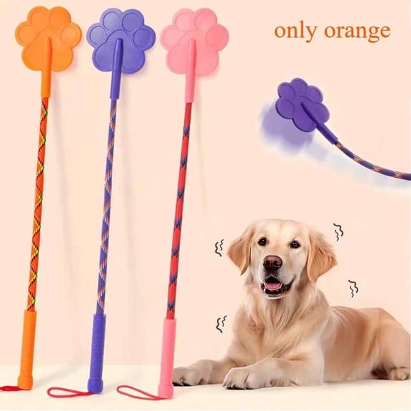 Orange1 Dog Training Stick With Paw-Shaped Head And Braided Rope Handle