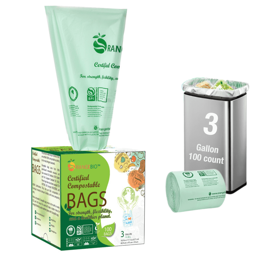 OrangeBio Gallon Compostable Bags, Plant-Based Renewable, Leak