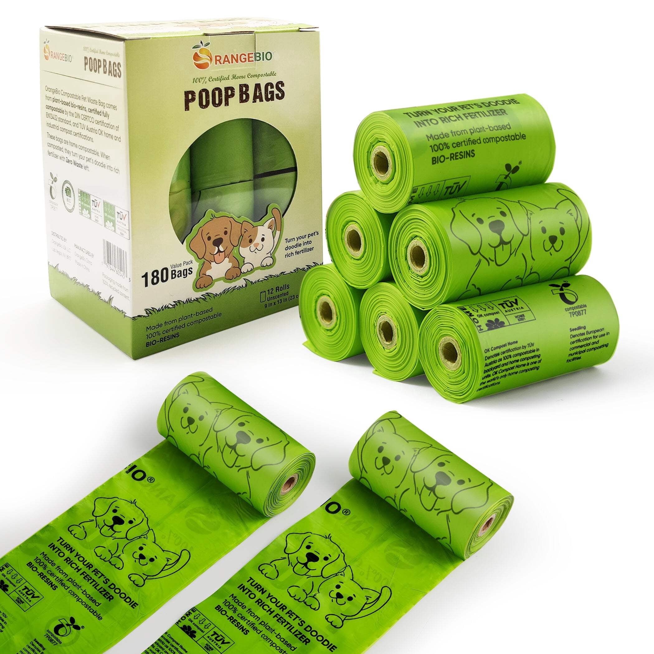 OrangeBio Compostable Biodegradable Dog Waste Bags with 12 Refill Rolls ...