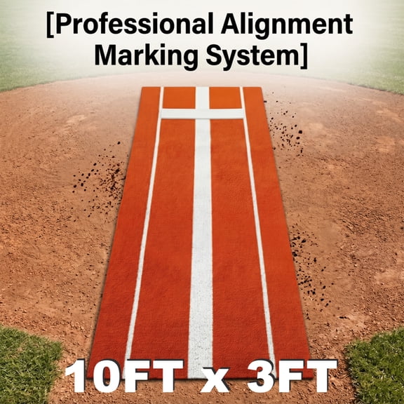 OrangeFerry  Heavy Duty Pitching Rubber and Pitching Mound, Softball/Baseball Pitching Mat, Red 10Ftx3Ft for Indoor/Outdoor Practice