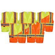 OrangeGear® Class 2 Mens x-Large Sleeveless Highly Visible 2-Tone Stripes Lime Safety Vest (5 PK)