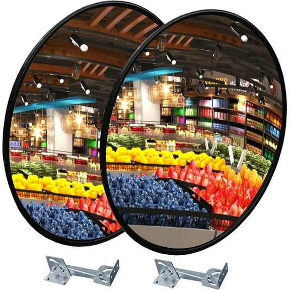 OrangeStar 2Pcs 18” Convex Traffic Security Mirror, Corner Mirror w/Adjustable Fixing Bracket, Wide Angle View for Parking Lot Garage Warehouse Office