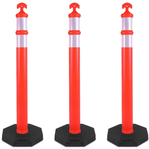 OrangeStar 3 Packs 45" Traffic Delineator Post with Base, Orange Delineator Post Cones w/Reflective Collar for Driving Practice, Construction Work, Parking Lot